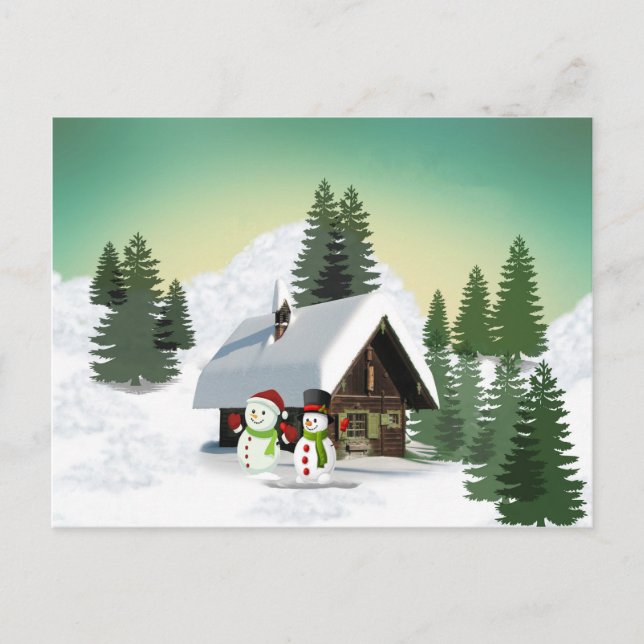 Christmas Snowman Scene Holiday Postcard (Front)