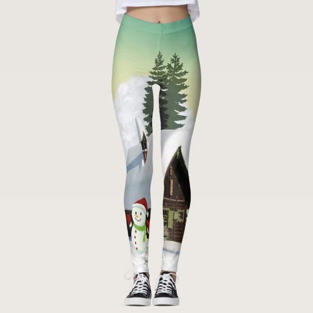 Christmas Snowman Scene Leggings (Front)