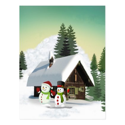 Christmas Snowman Scene Postcard