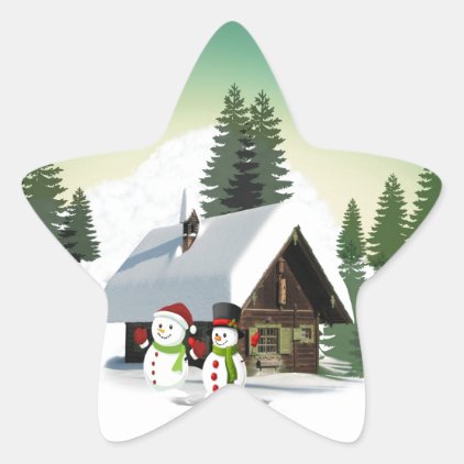 Christmas Snowman Scene Star Sticker