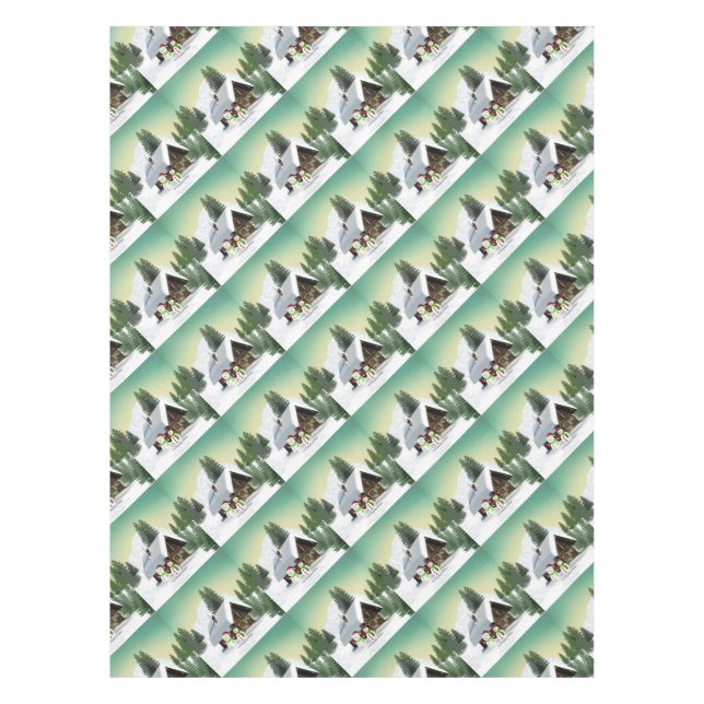 Christmas Snowman Scene Tablecloth (Front)