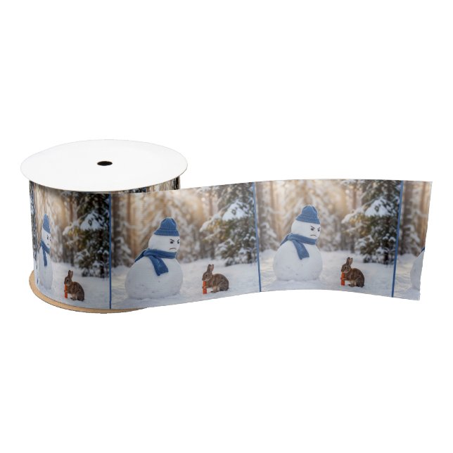 Christmas Snowman Scowling at a Rabbit Satin Ribbon (Spool)