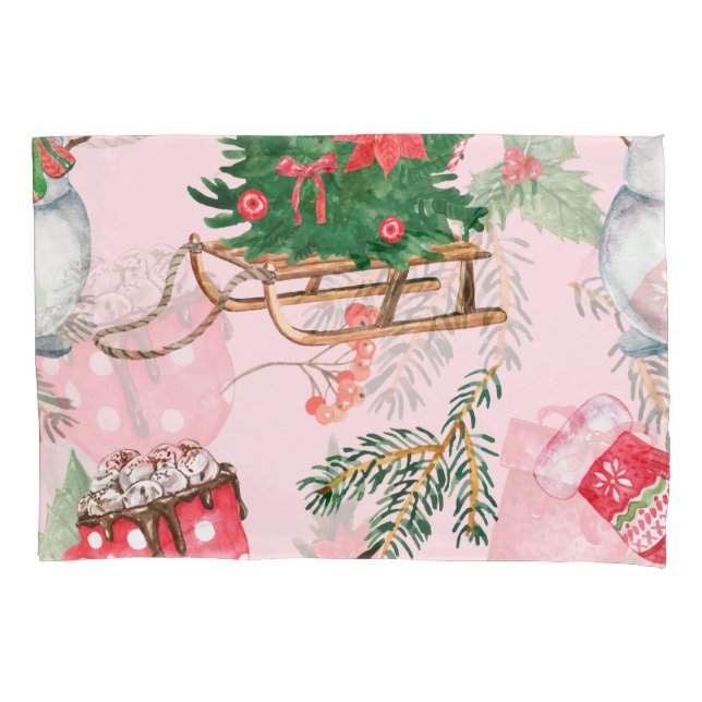 Christmas Snowman Seamless Pattern. Pillow Case (Front)