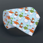 Christmas Snowman Skating on Blue Damask Neck Tie<br><div class="desc">This festive Christmas themed tie features a pattern of adorable snowmen skating in their red and green holiday outfits.  Background is a light blue damask pattern.  Designed by artist © Susan Coffey.</div>