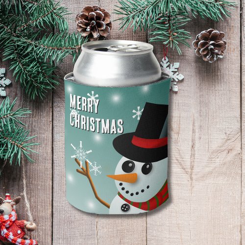 Christmas snowman snow and snowflakes can cooler