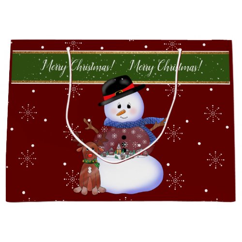 Christmas Snowman Snow globe and Reindeer  Large Gift Bag