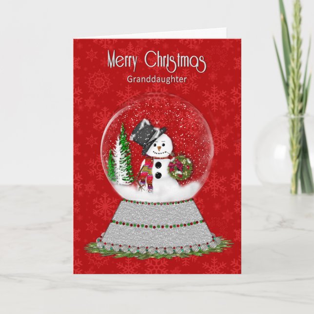 Christmas Snowman Snow-Globe, Granddaughter Card (Front)