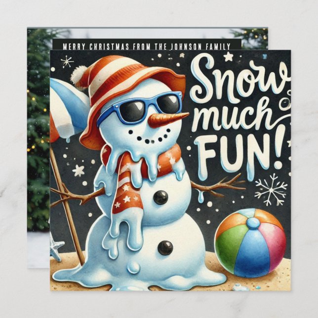 Christmas Snowman Snow much fun Holiday Card (Front/Back)