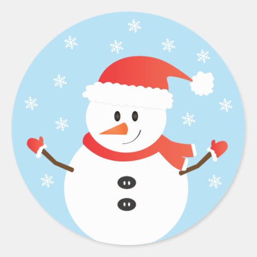 Christmas Snowman Snowflakes Red Classic Round Sticker