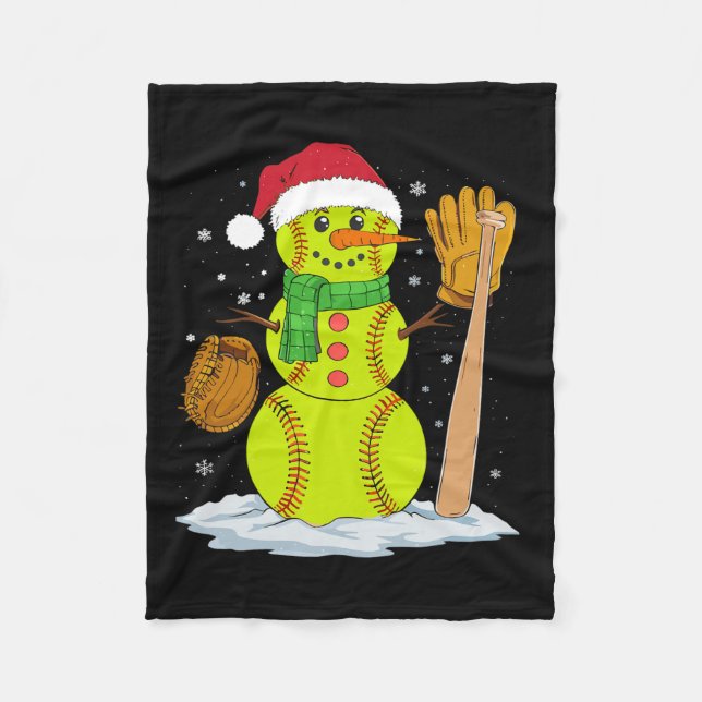 Christmas Snowman Softball Pitcher Boys Kids Teens Fleece Blanket (Front)