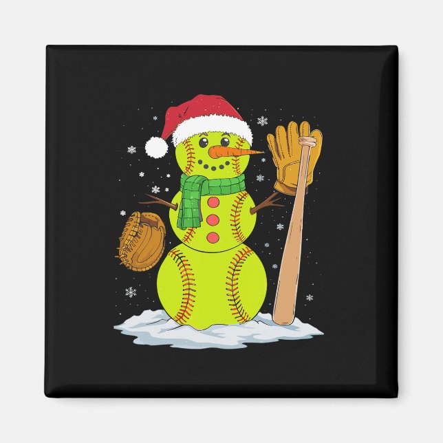 Christmas Snowman Softball Pitcher Boys Kids Teens Magnet (Front)