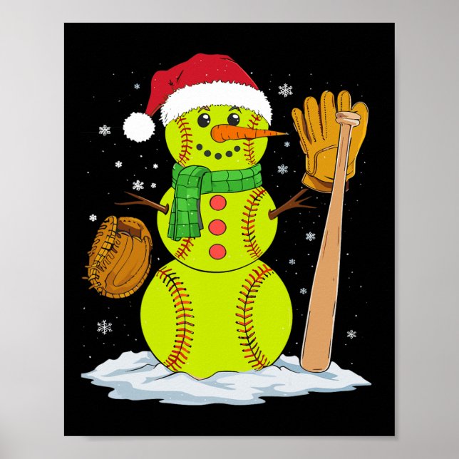 Christmas Snowman Softball Pitcher Boys Kids Teens Poster (Front)