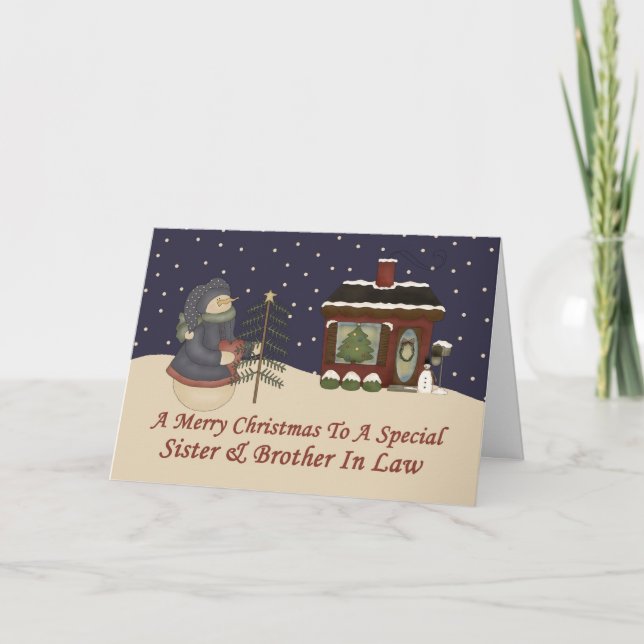 Christmas Snowman Special Sister & Brother In Law Holiday Card (Front)