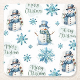 Christmas Snowman Square Paper Coaster