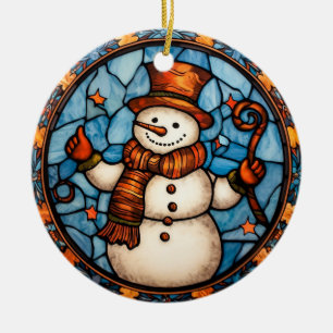 Christmas Snowman stained glass style Ceramic Ornament