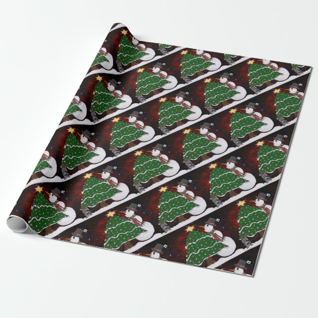 Christmas Snowman Surprise Holidays Wrapping Paper (Unrolled)
