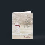 Christmas Snowman-Thank You Thank You Card<br><div class="desc">snowman with gold star for old pine tree and snowflakes for Christmas thank you</div>