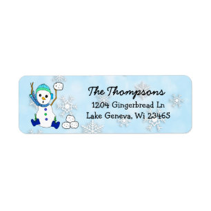 Christmas Snowman Throwing Snowball Background Label
