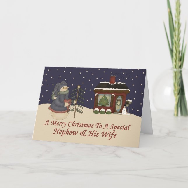 Christmas Snowman To A Special Nephew & Wife Holiday Card (Front)