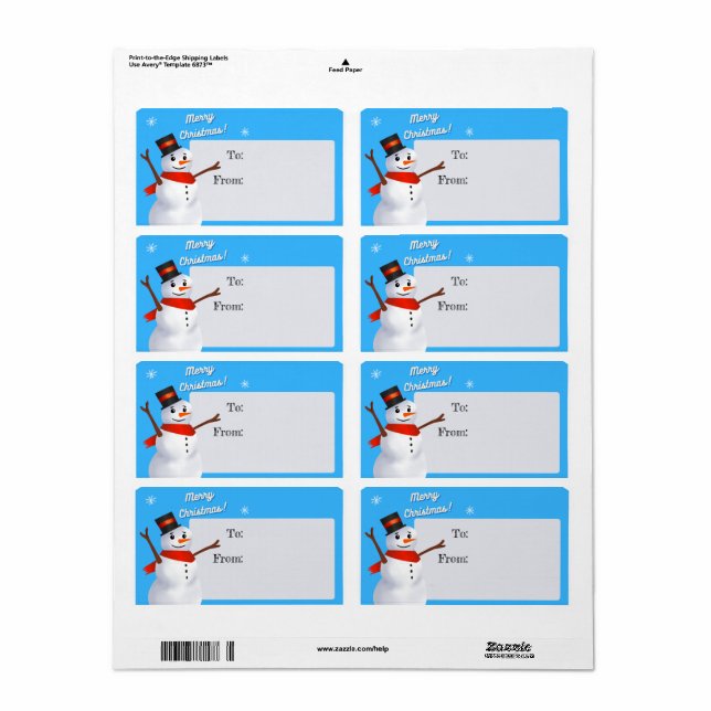 Christmas Snowman To From Label Stickers (Full Sheet)