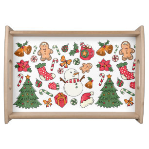 Christmas Snowman Tree Gingerbread Stockings Serving Tray