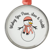 Christmas Snowman Uterine Cancer Ribbon Metal Ornament