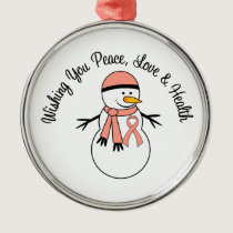 Christmas Snowman Uterine Cancer Ribbon Metal Ornament