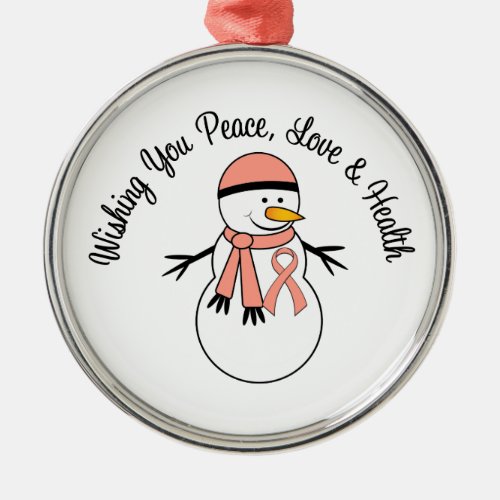 Christmas Snowman Uterine Cancer Ribbon Metal Ornament