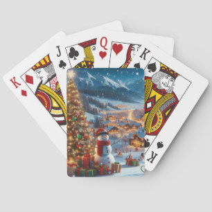 Christmas Snowman Village Poker Cards