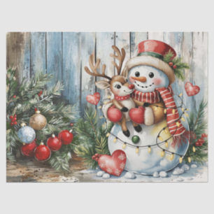 Christmas Snowman Vintage Watercolor Decoupage Tissue Paper