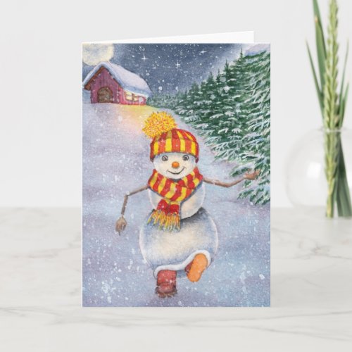 Christmas snowman walking card