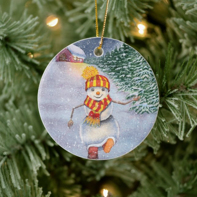 Christmas snowman walking ceramic ornament (Tree)