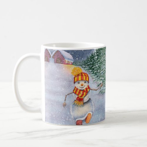 Christmas snowman walking coffee mug