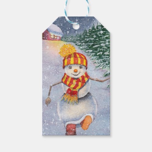 Christmas snowman walking gift tags