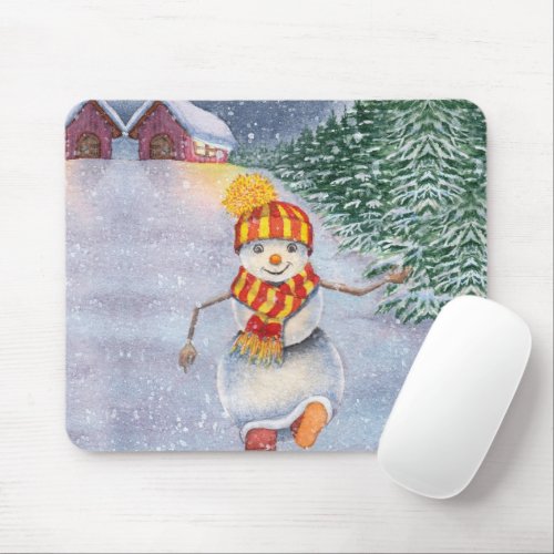 Christmas snowman walking mouse pad