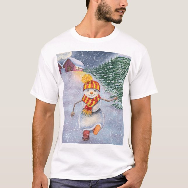 Christmas snowman walking T-Shirt (Front)