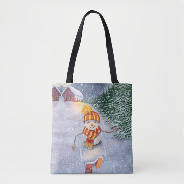 Christmas snowman walking tote bag (Front)