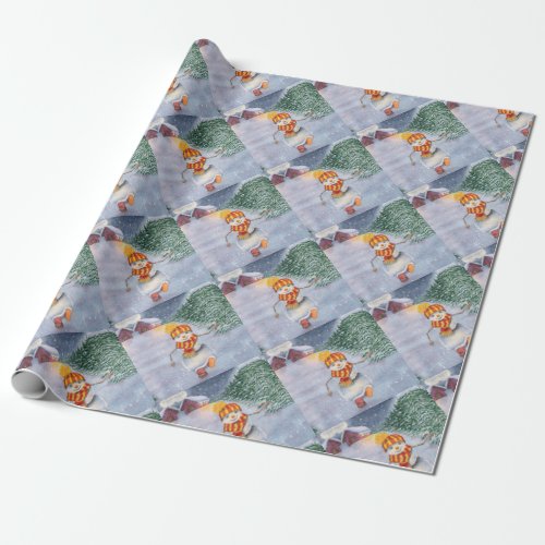 Christmas snowman walking wrapping paper