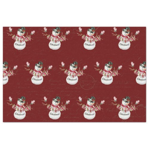 Christmas Snowman Watercolor Red Script Decoupage Tissue Paper