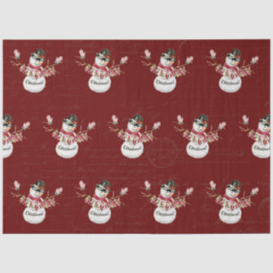 Christmas Snowman Watercolor Red Script Decoupage Tissue Paper