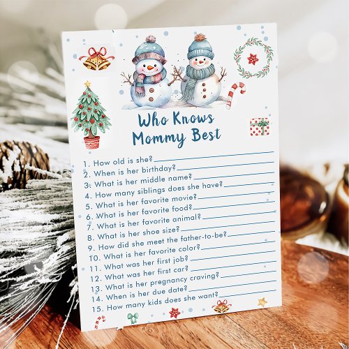 Christmas Snowman Who Knows Mommy Best Game Card