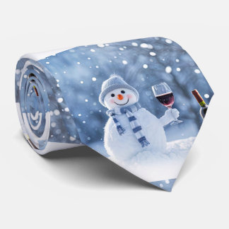 Christmas Snowman Wine Holiday Cute Neck Tie