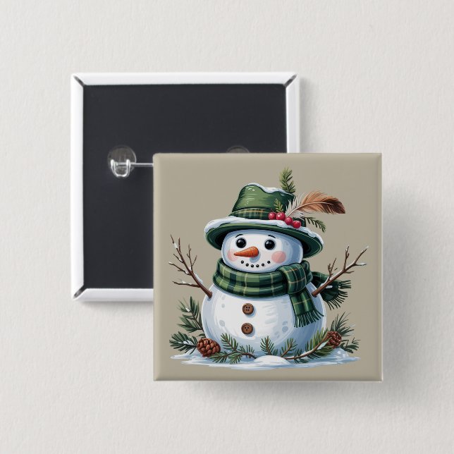 Christmas Snowman Winter Season Holiday Button (Front & Back)