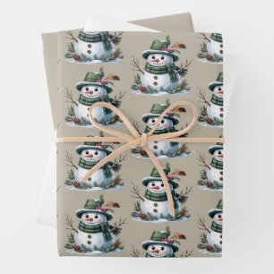 Christmas Snowman Winter Season Holiday Wrapping Paper Sheets
