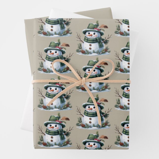 Christmas Snowman Winter Season Holiday Wrapping Paper Sheets (In situ)