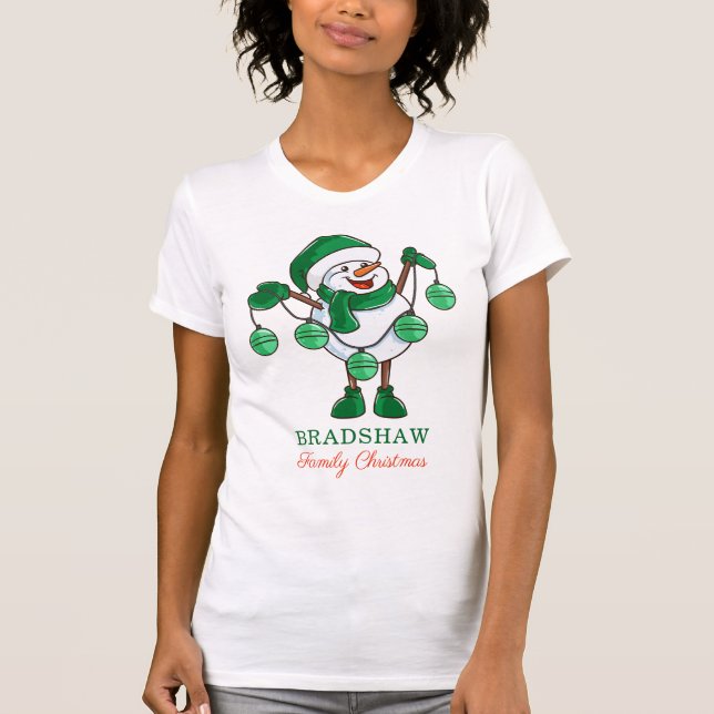 Christmas Snowman with Baubles Family Matching T-Shirt (Front)