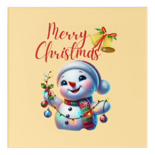 Christmas Snowman with Bells Festive Holiday Art