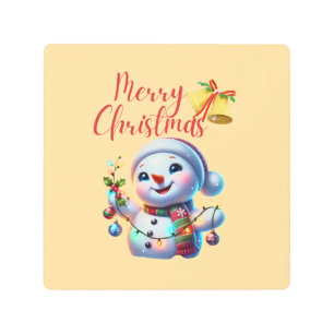 Christmas Snowman with Bells Festive Holiday Art