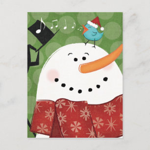 Christmas Snowman with Bird Holiday Postcard