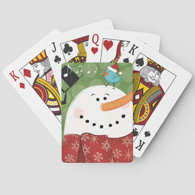 Christmas Snowman with Bird Poker Cards (Back)